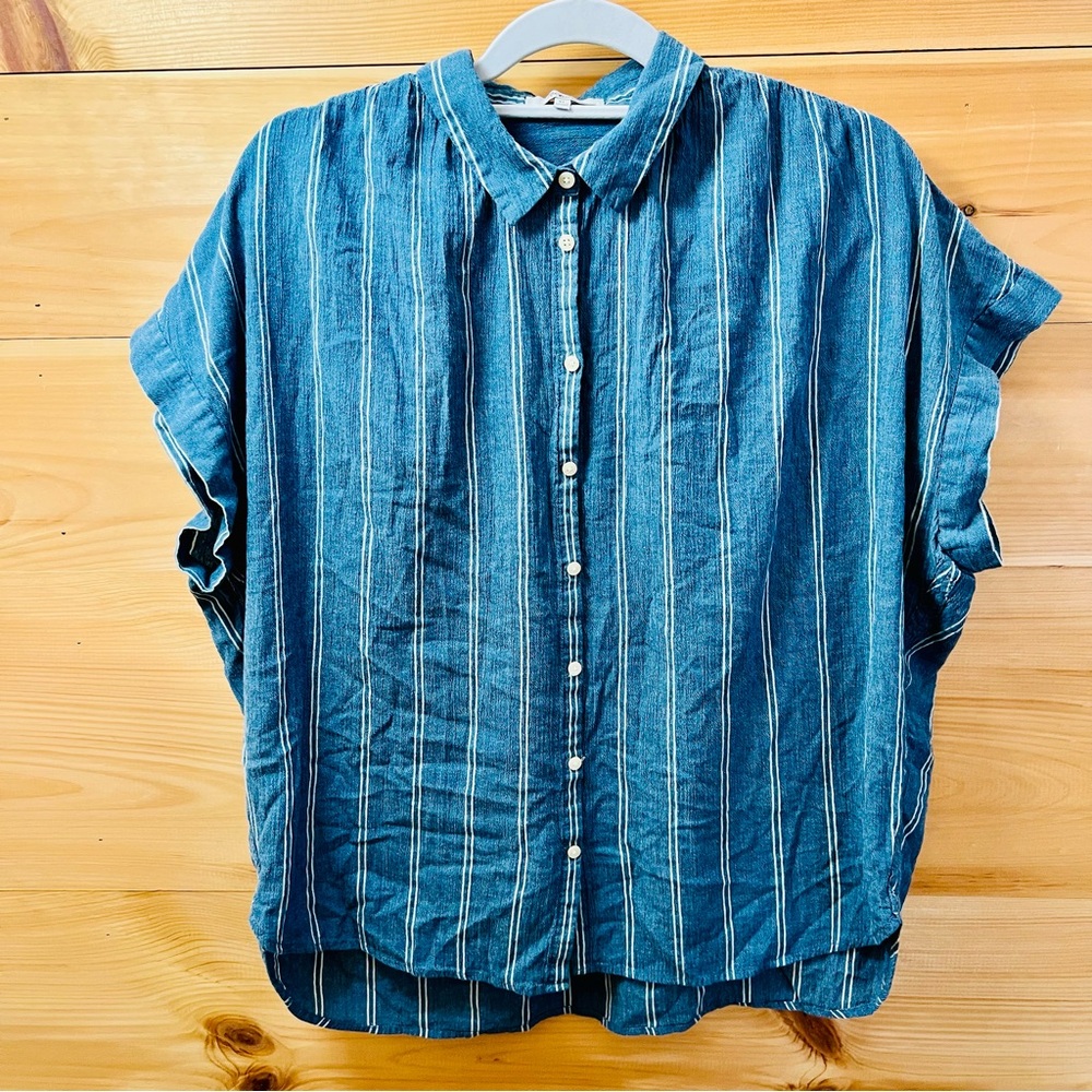 Madewell 100% Cotton Blue Prepster Shirt with White Stripes Size XL